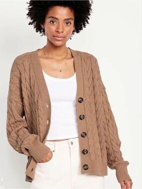 Old Navy Women's Camel Cable Knit Cardigan